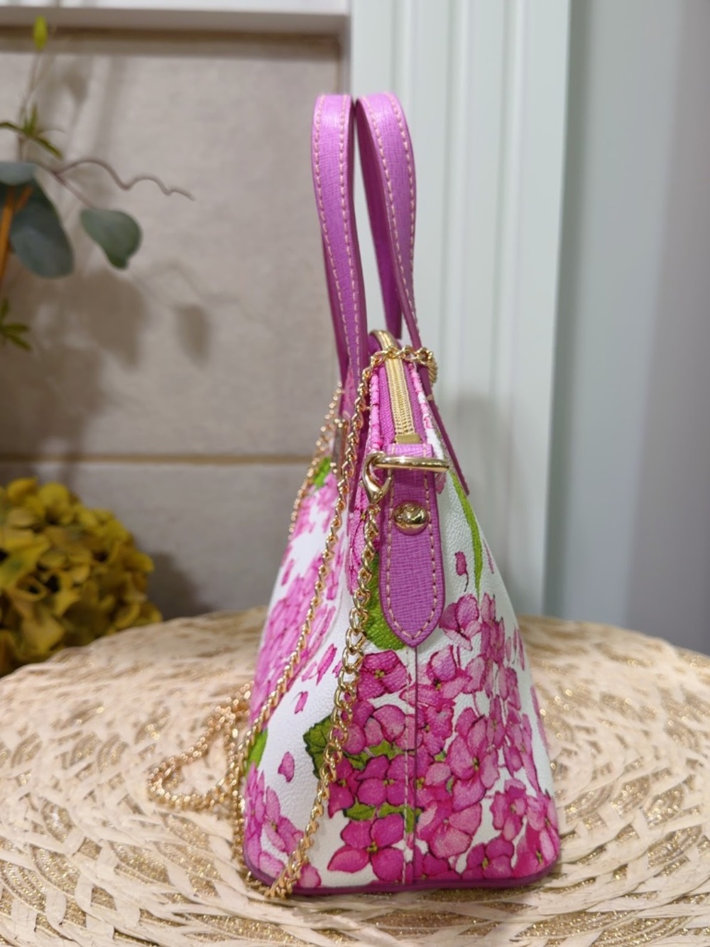 Dooney & Bourke Lilac/Pink Floral Pattern Hydrangea Mini Satchel Purse Rare/Cute - Picture 4 of 8